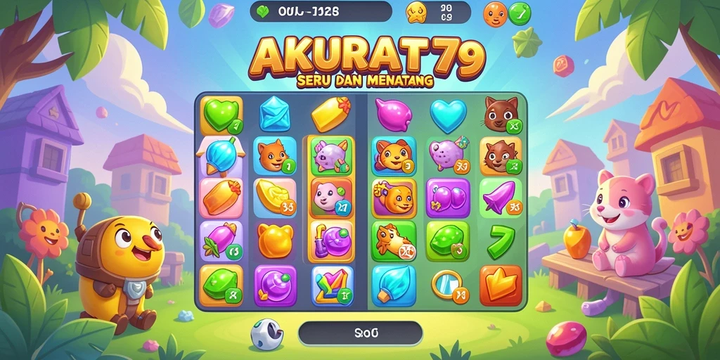 Tampilan gameplay seru dalam AKURAT79 dengan mekanika Match-3 yang menarik.