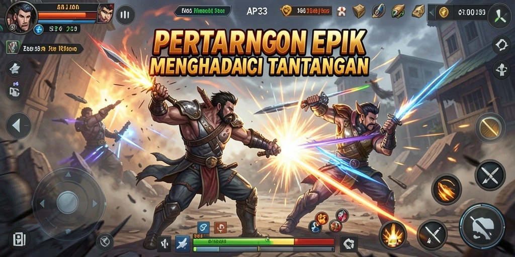 Gameplay seru dan menegangkan di API33 saat karakter bertarung.