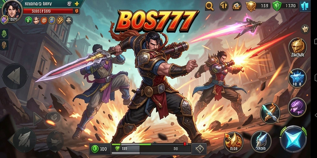 Screenshot gameplay BOS777 menampilkan aksi bertarung yang seru.