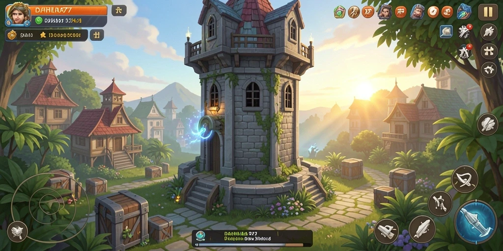 Tampilan menara dan musuh dalam permainan Tower Defense yang menegangkan.