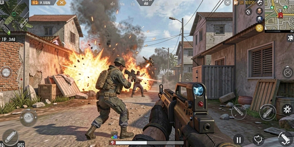 Tampilan gameplay DKK dengan aksi menegangkan di medan perang TPS.