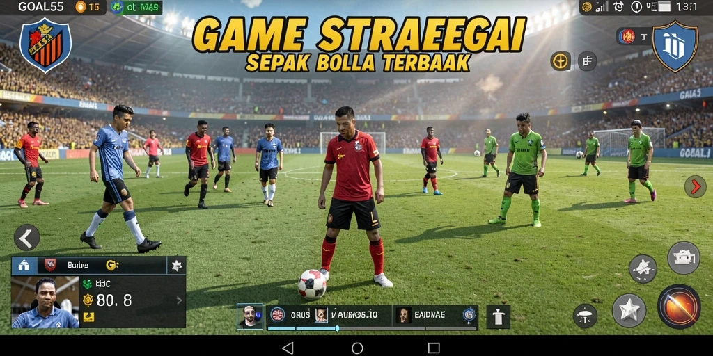Tampilan gameplay seru di GOAL55, strategi dan manajemen tim.