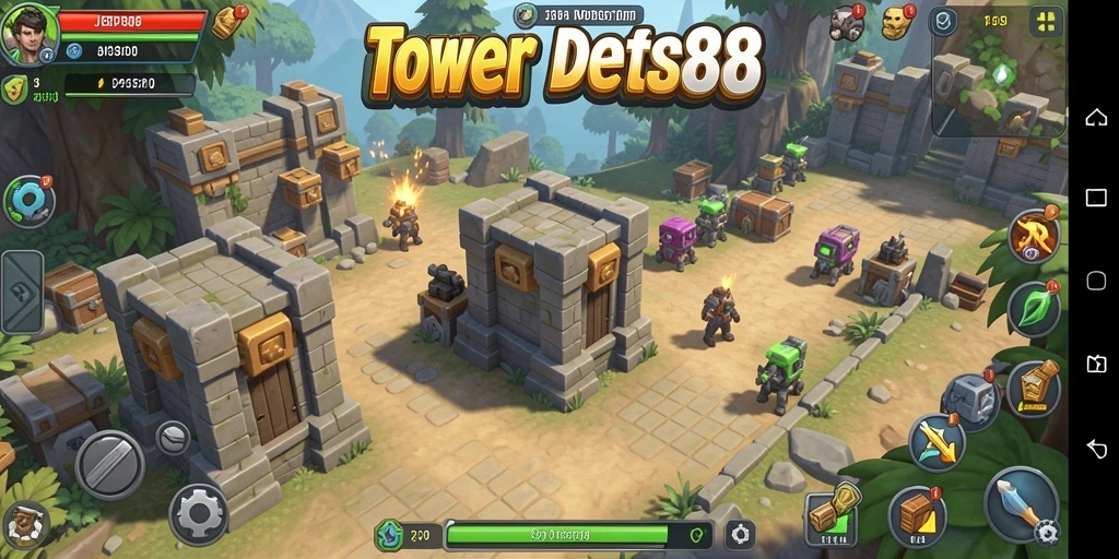 Tampilan gameplay seru dalam JPS88 saat melindungi menara dari serangan musuh.