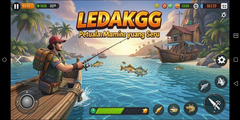 Tampilan gameplay menarik dari LEDAKGG saat menangkap ikan.