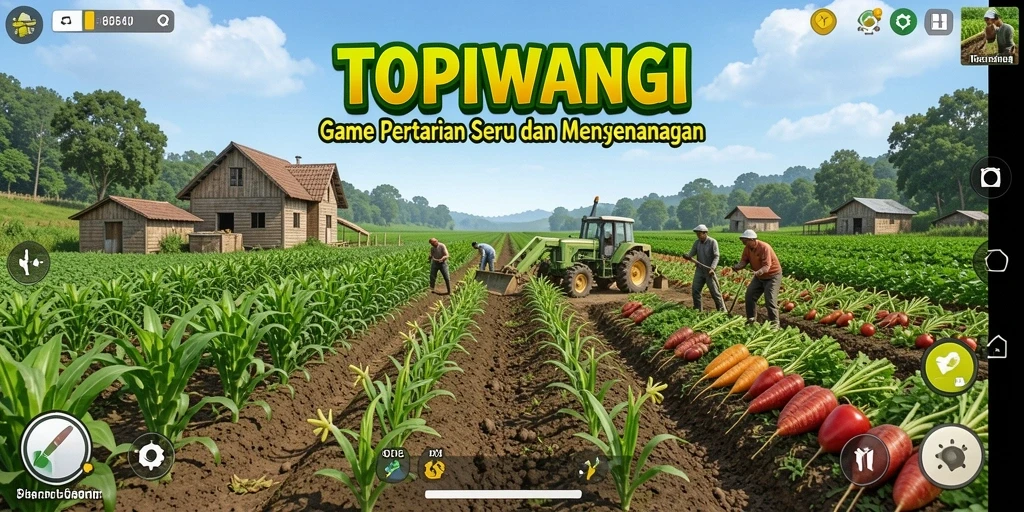 Screenshot gameplay TOPIWANGI yang menampilkan lahan pertanian yang indah.