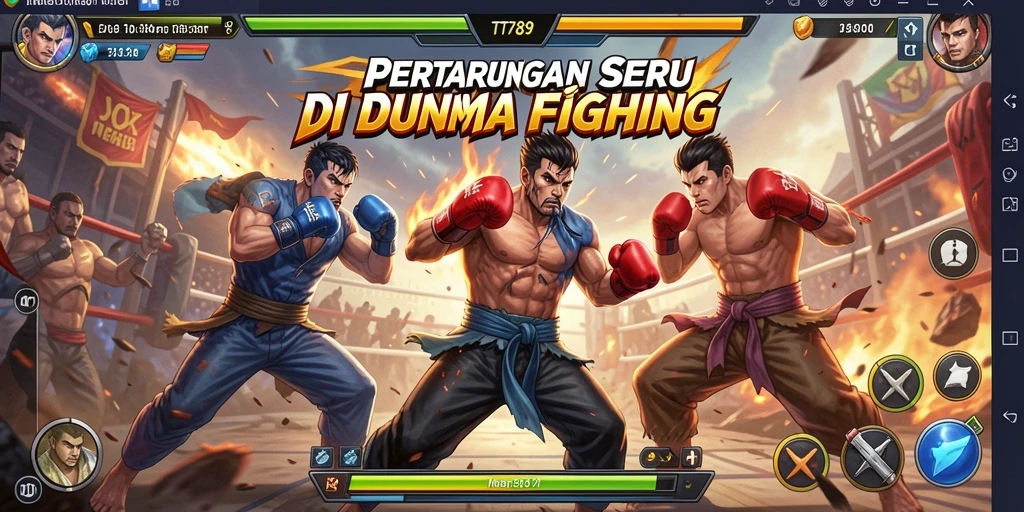Screenshot gameplay TT789 dengan karakter bertarung di arena.